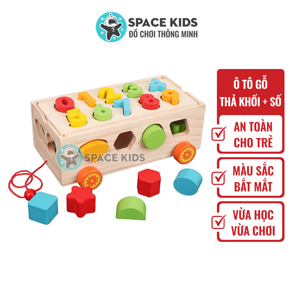 Đồ chơi gỗ thông minh Space Kids Ô tô thả hình khối và lắp ghép số cho bé