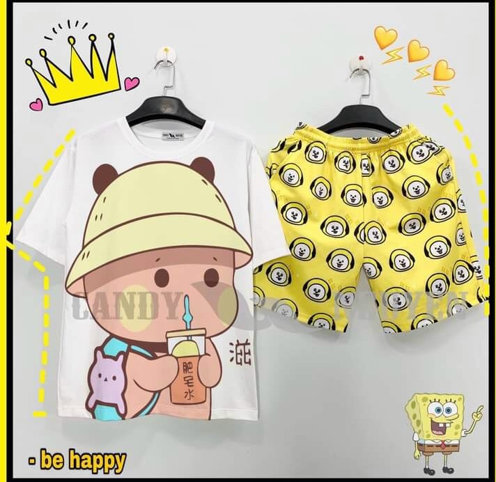 Đồ Bộ Hoạt Hình Cartoon Baby Uống Trà Sữa Đáng Yêu  Thun Coton Mát Mẻ  Phong Cách Hàn Quốc Dễ Thương  Đồ Bộ Nam Nữ Mặc Nhà Cute TTSLB0206