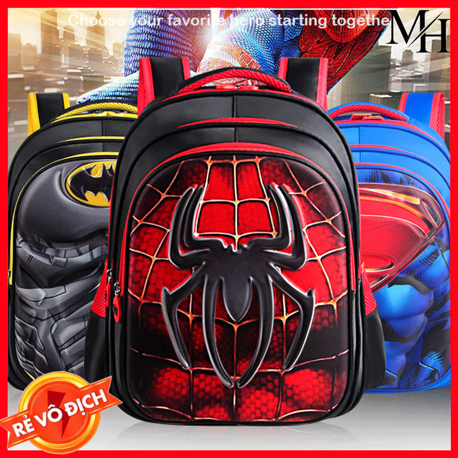 [LỚP 1, LỚP 2] Balo siêu nhân người nhện, người dơi, captaine siêu chất, cặp sách đi học nhiều ngăn cho bé trai cấp 1 tiểu học, chống thấm nước