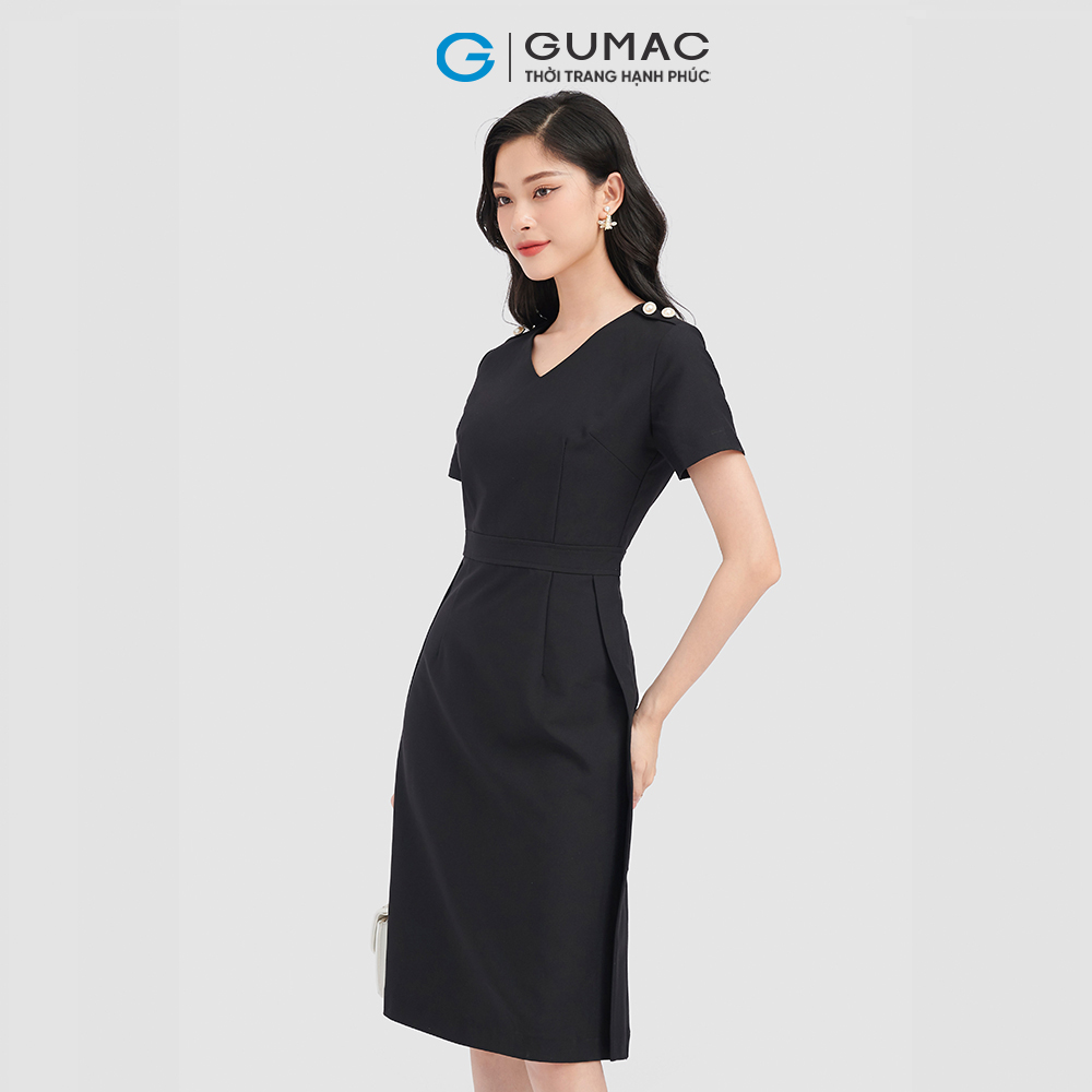 Đầm form A GUMAC, đầm rã eo phối nút LD0916