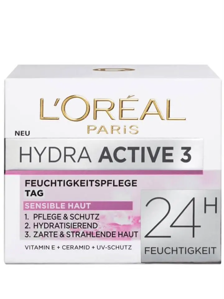 Kem dưỡng da Loreal Hydra Active 3 Tag cho da khô và nhạy cảm ban ngày hộp 50ml nội địa Đức