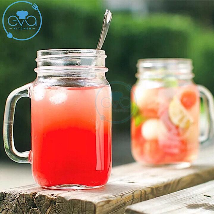 Bộ 10 Ly Quai Thủy Tinh Trơn 450ml-Ly Mason Jar Thủy Tinh Tay Cầm 450ml / Ly Sinh Tố, Nước Ép
