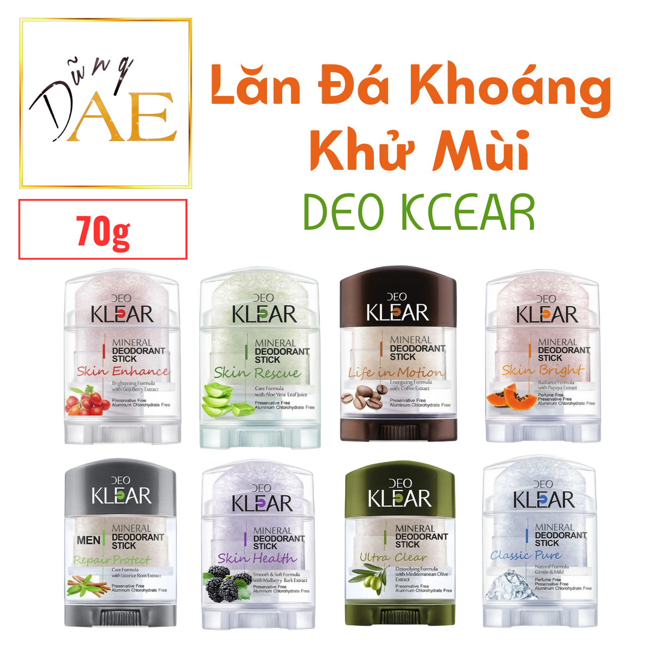 Lăn Đá Khoáng Khử Mùi DEO KLEAR Thái Lan 70G
