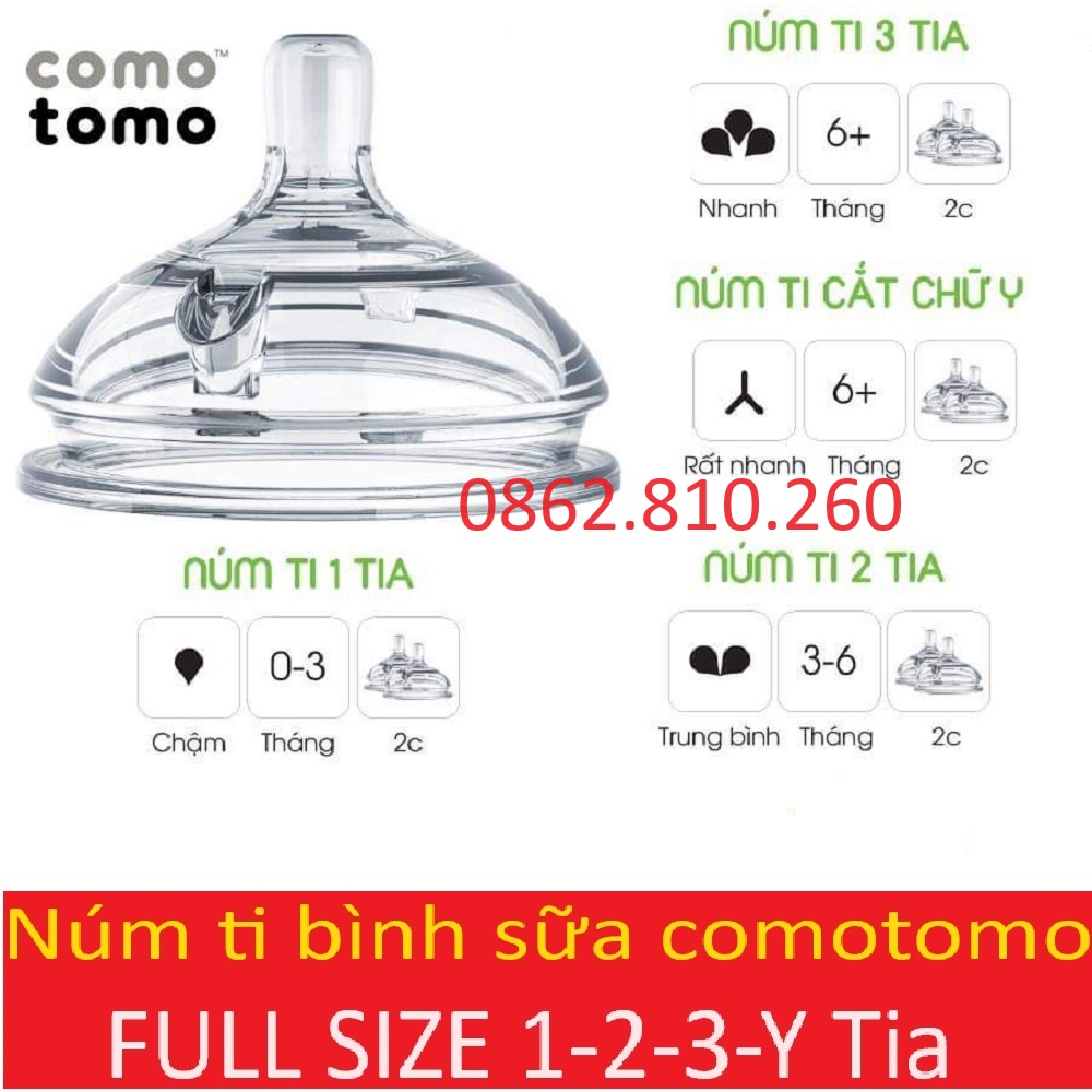 Núm ti thay thế bình sữa como tomo comotomo chất liệu silicon cao cấp (1-2-3 tia Y-CUT) [hàng mới về]