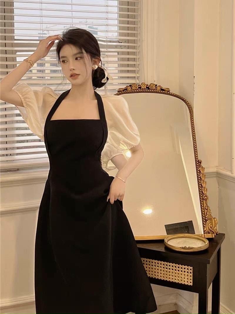 Đầm đen phối trắng khoéc sau