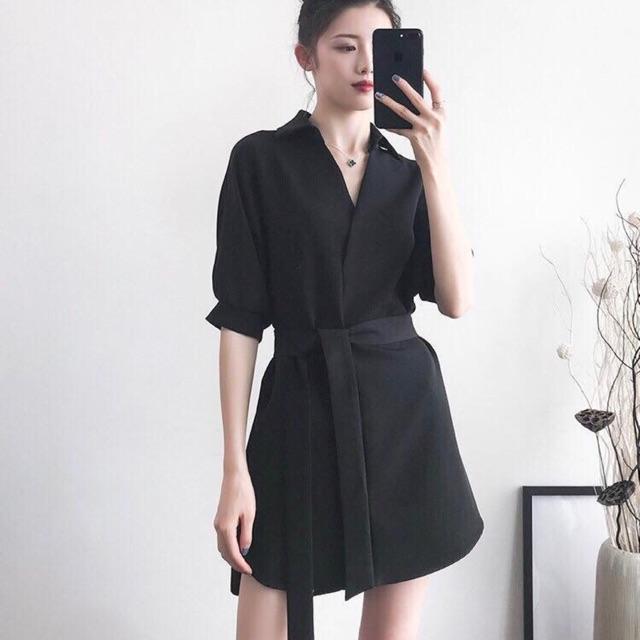 Đầm sm đen cột eo - form to