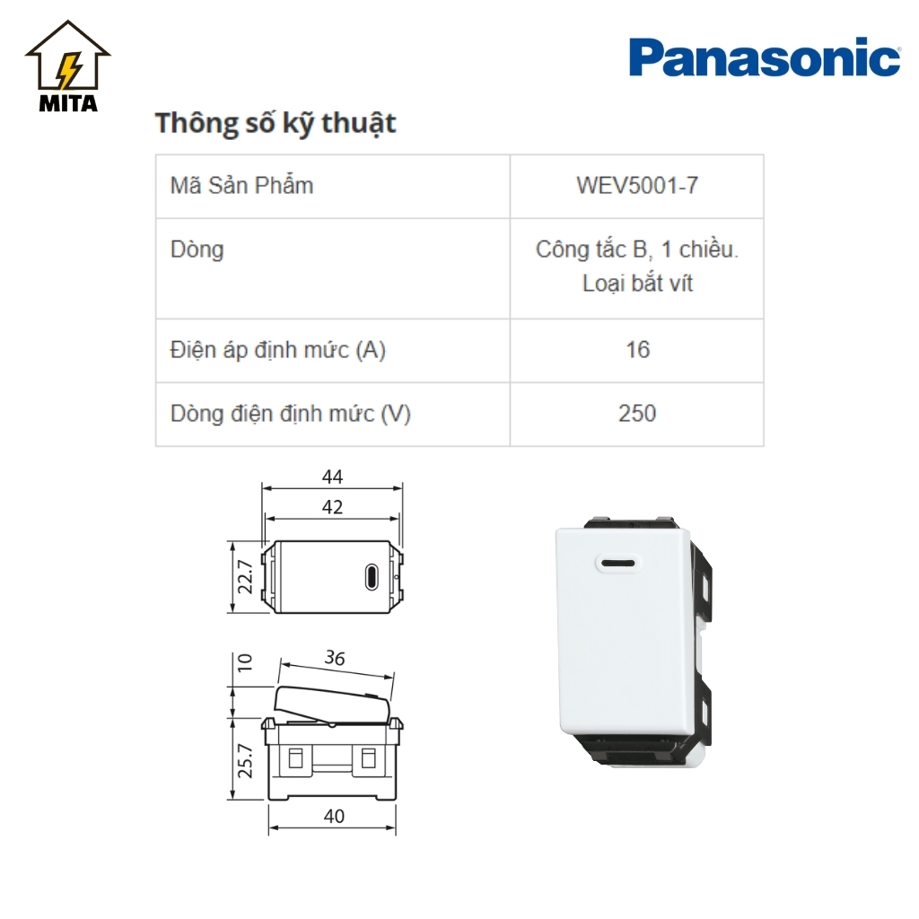 Hạt Module công tắc Panasonic WIDE - Công tắc 1 chiều - Công tắc 2 chiều(hạt cầu thang) - MITA
