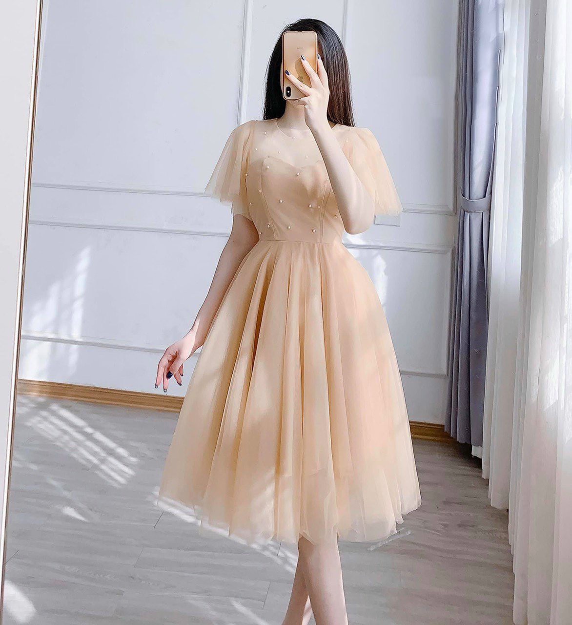 Đầm lưới kết cườm đủ 3 màu xinh lung linh đẹp như hình ld22