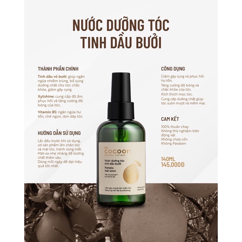 Nước Dưỡng Tóc Tinh Dầu Bưởi Cocoon 140Ml.