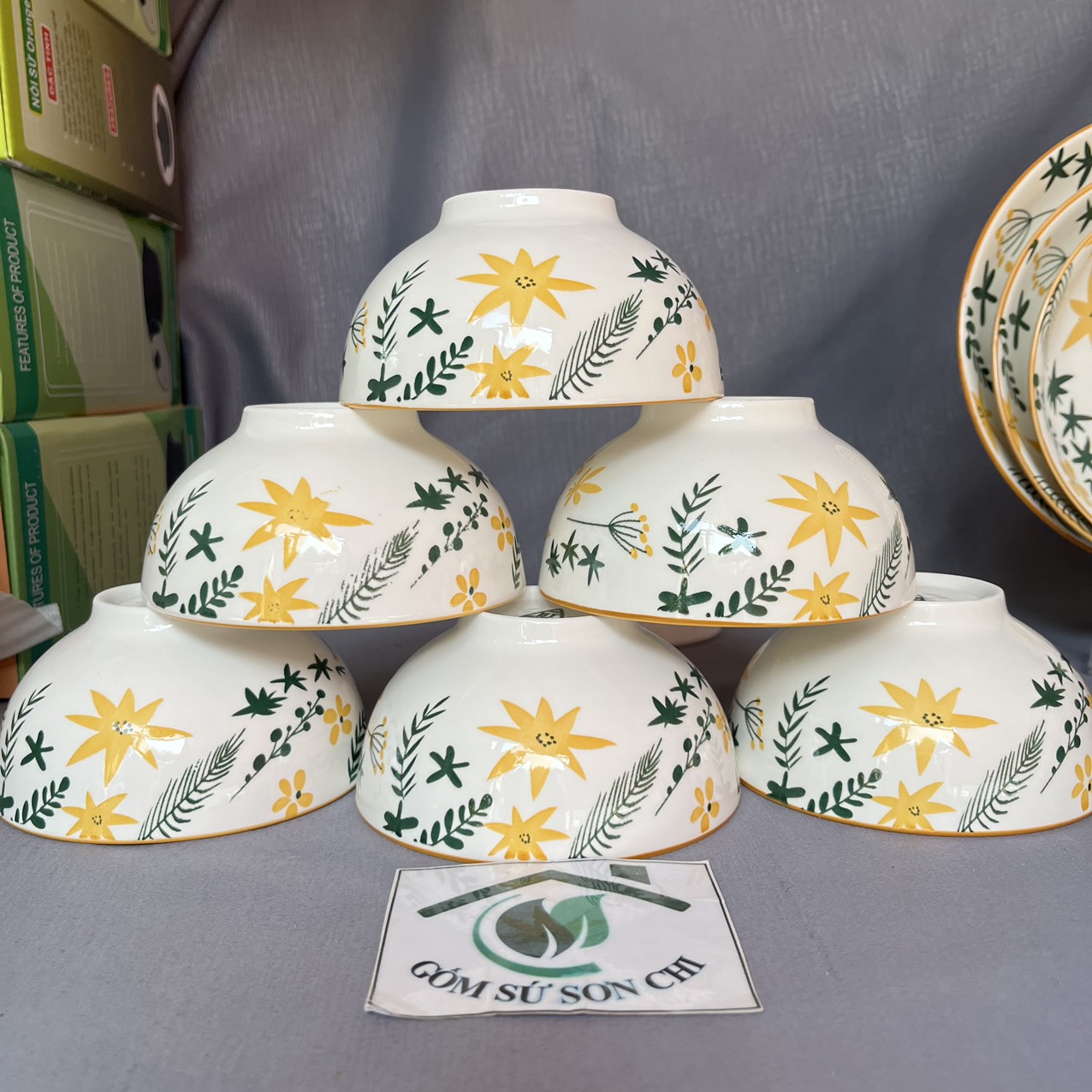 BỘ 13 món TÔ CHÉN DĨA SAO BIỂN gốm sứ (Trọn bộ gồm 6 chén cơm, 3 size dĩa,  tô 3 size, 1 dĩa tương)