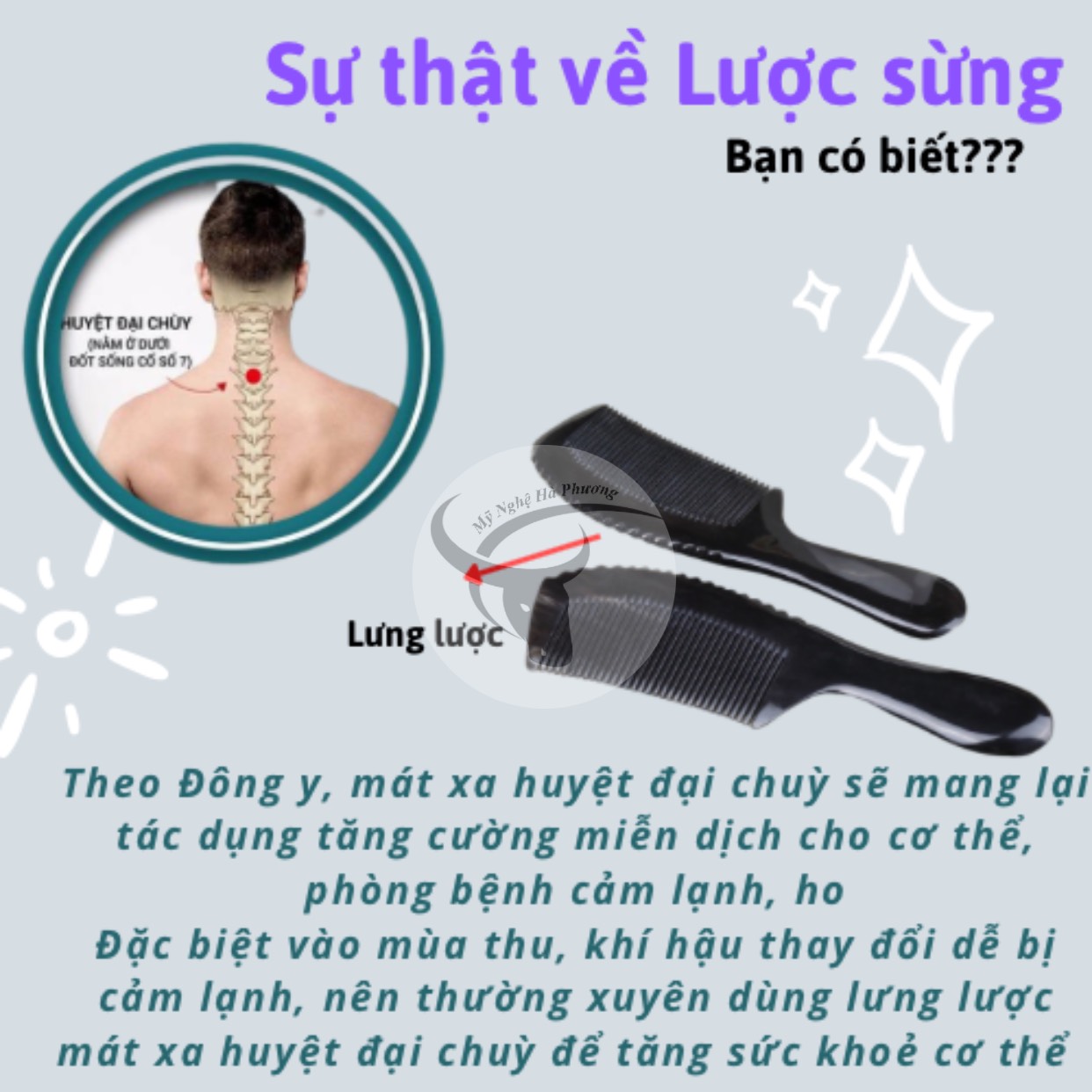 Lược sừng chuôi vát, chải tóc ngăn ngừa rụng tóc (size: L-20cm)