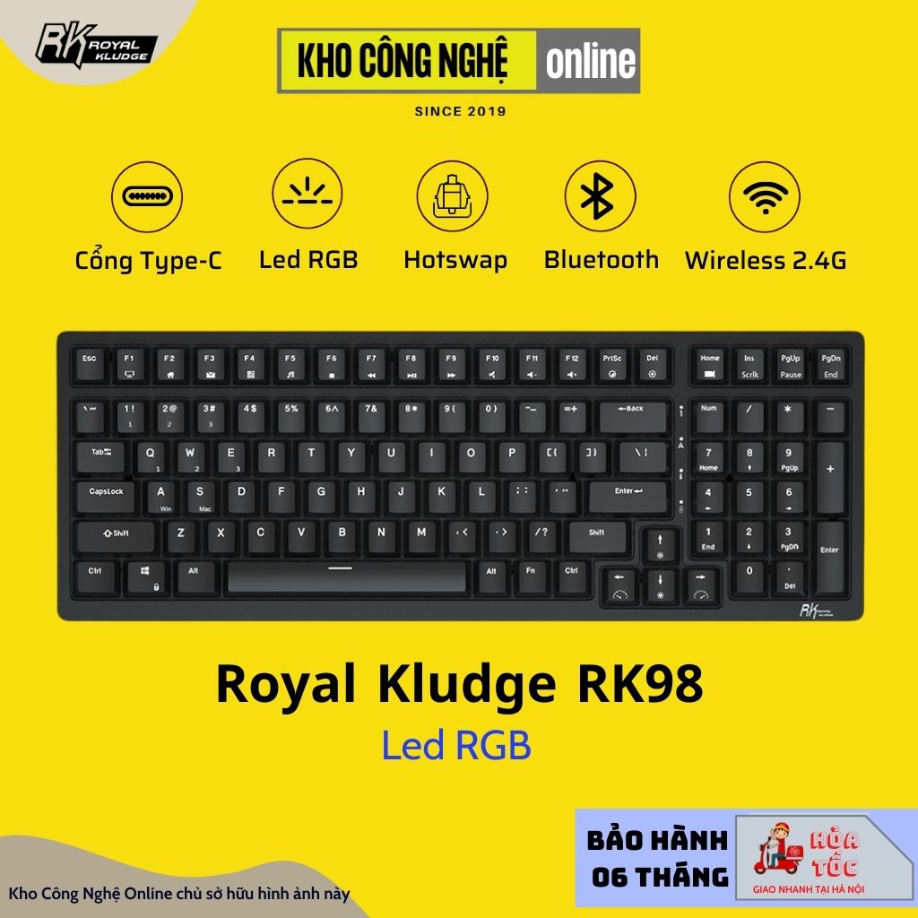 Bàn phím cơ không dây RK98 hotswap kết nối 3 chế độ