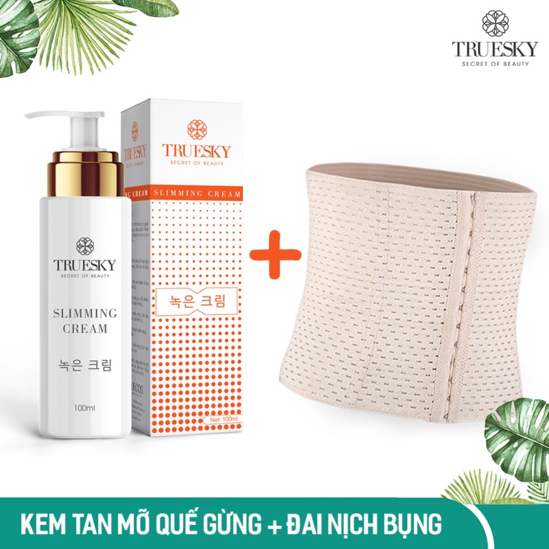 Bộ sản phẩm tan mỡ bụng Truesky gồm 1 kem tan mỡ bụng quế gừng 100ml & 1 đai nịch bụng quấn nóng cao cấp giá rẻ