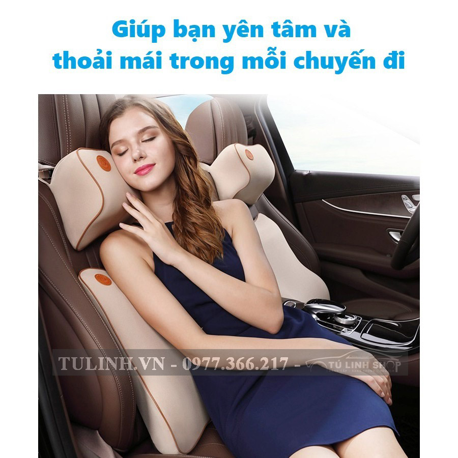 Gối tựa đầu và lưng cao su non cao cấp cho ô tô và ghế văn phòng chống gù lưng đau mỏi vai gáy