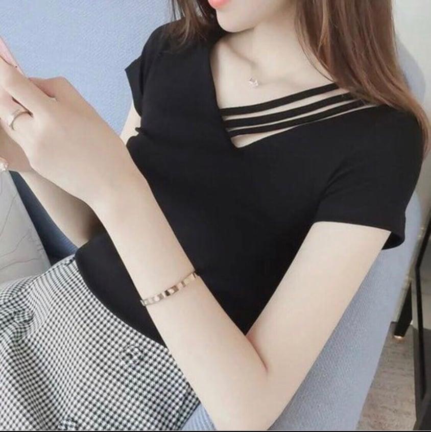 Áo lụa cổ kiểu đan dây tay ngắn cực xinh TTKX0273