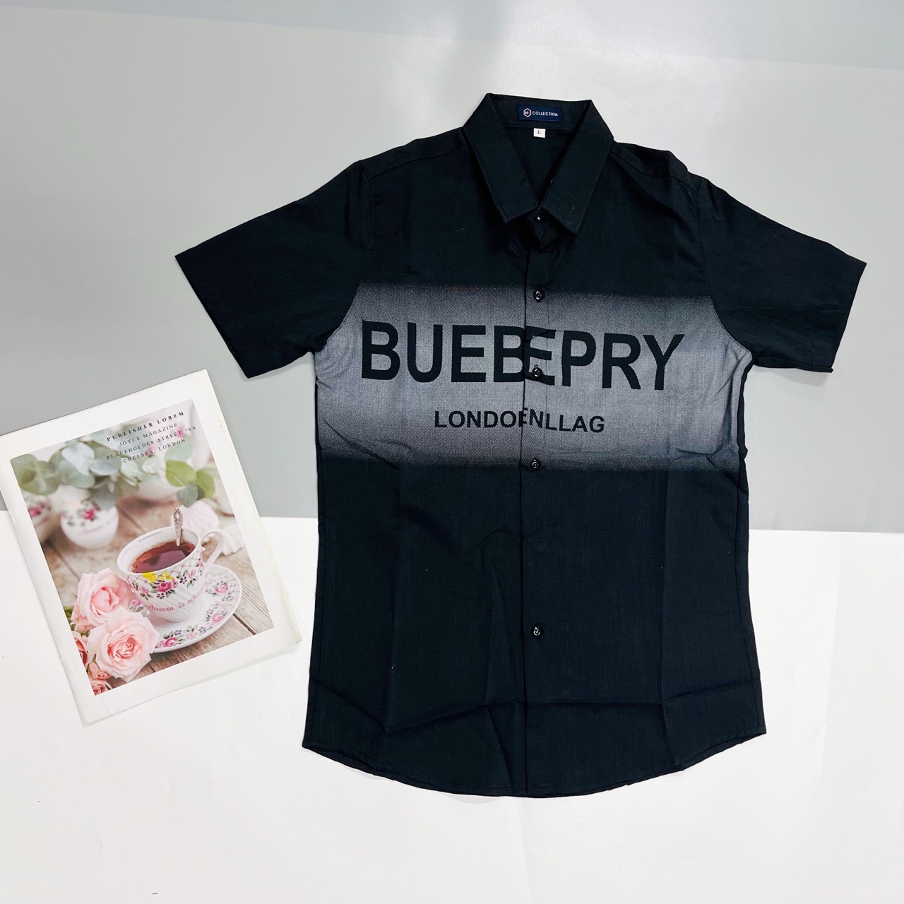 Áo sơ mi nam tay ngắn hoạ tiết in from hàn quốc Áo sơ mi đũi mẫu BUBERY phong cách trẻ trung HOTRENNN