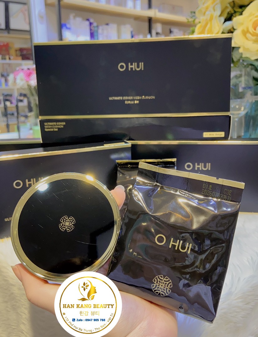 Set phấn Ohui Ultimate Cover Cushion Mesh SPF50+/PA+++ (Kèm 2 lõi phấn Ohui đen)