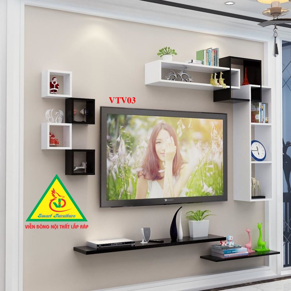 Bộ kệ ti vi treo tường trang trí  VKTV03A- Nội thất lắp ráp Viendong Adv