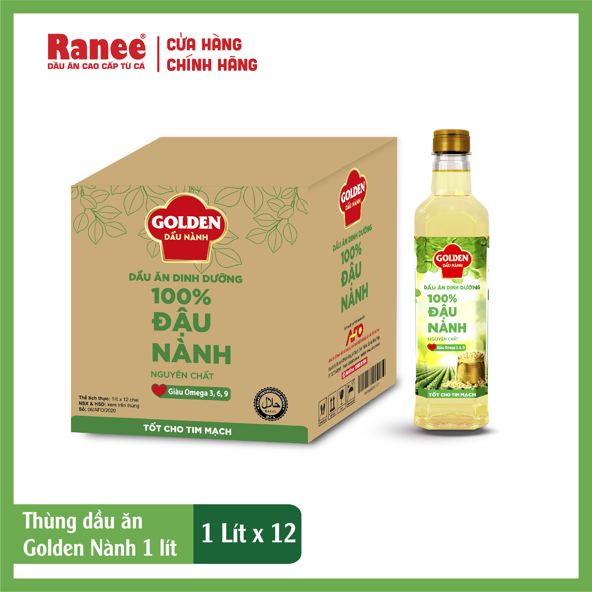 Thùng Dầu Đậu Nành cao cấp Golden 1 lít (1 lít x 12 chai)