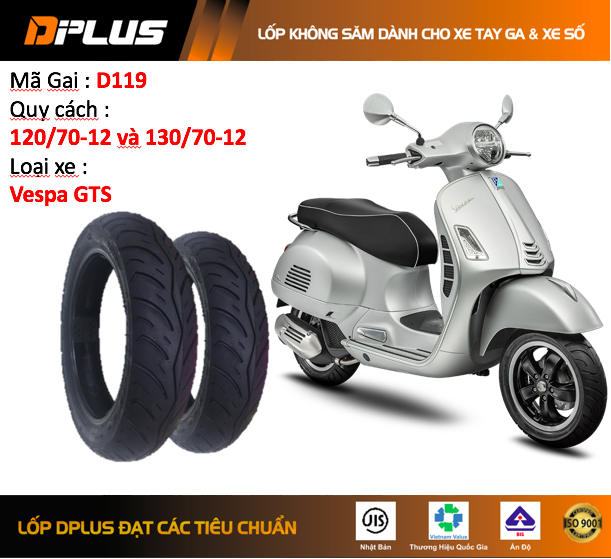 Vỏ (lốp) Xe Máy Piago Vespa DPlus không ruột