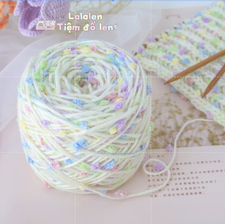 Len pompom dệt kim cuộn 100gr