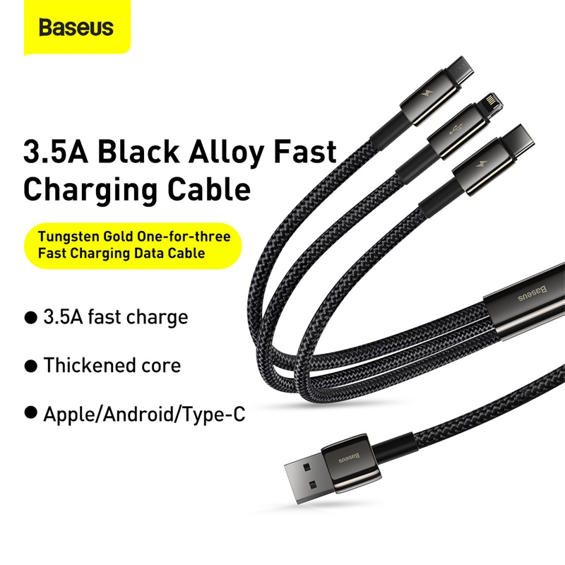 [BẢO HÀNH 12 THÁNG] Cáp sạc nhanh 3in1 USB type C-lightning-Micro BASEUS cho iPhone Samsung Micro USB Android Mobile Phone Cable/ Huawei Xiaomi USB C