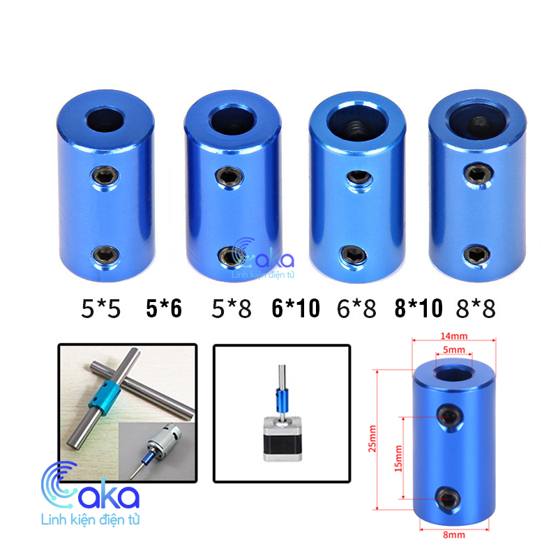 Khớp nối cứng trục động cơ 5-5/5-6/5-8/6-8/6-10/8-8/8-10mm loại xanh