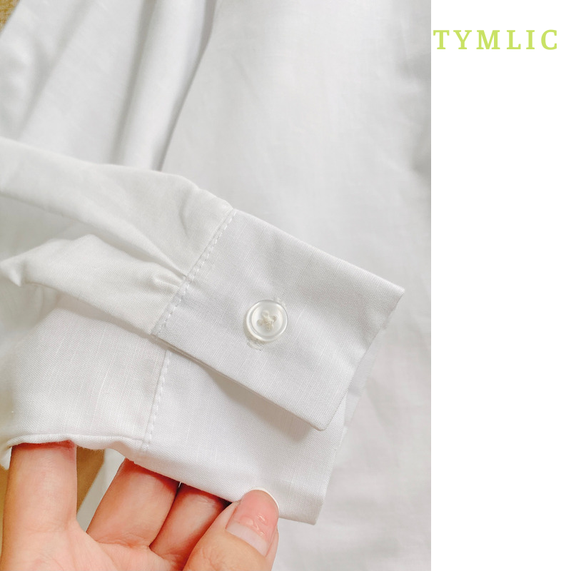 Áo Sơ Mi Linen Cổ Đức Trắng Dài Tay TYMLIC