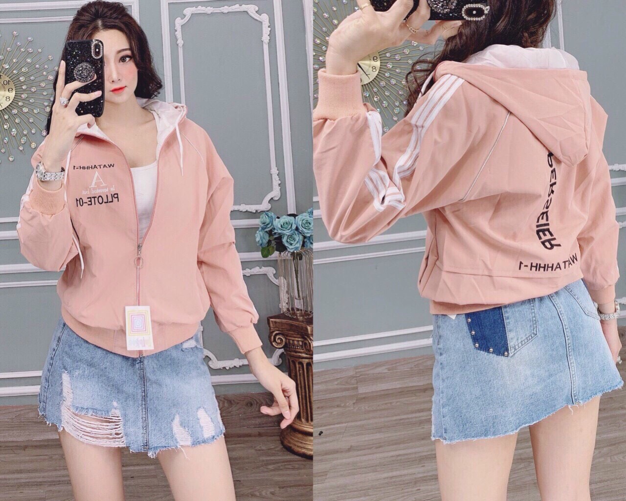 Áo dù nữ-áo khoác dù nữ bomber phối viền tay cao cấp tp2021
