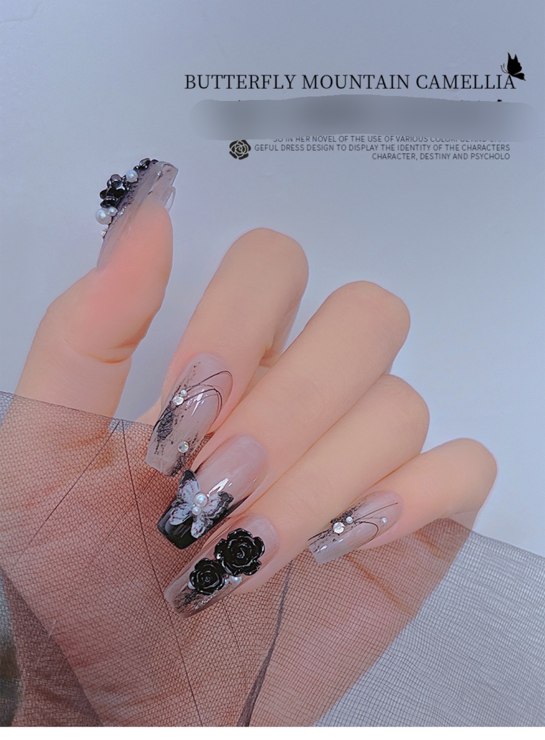 Set charm hoa hồng đen trắng trang trí nail