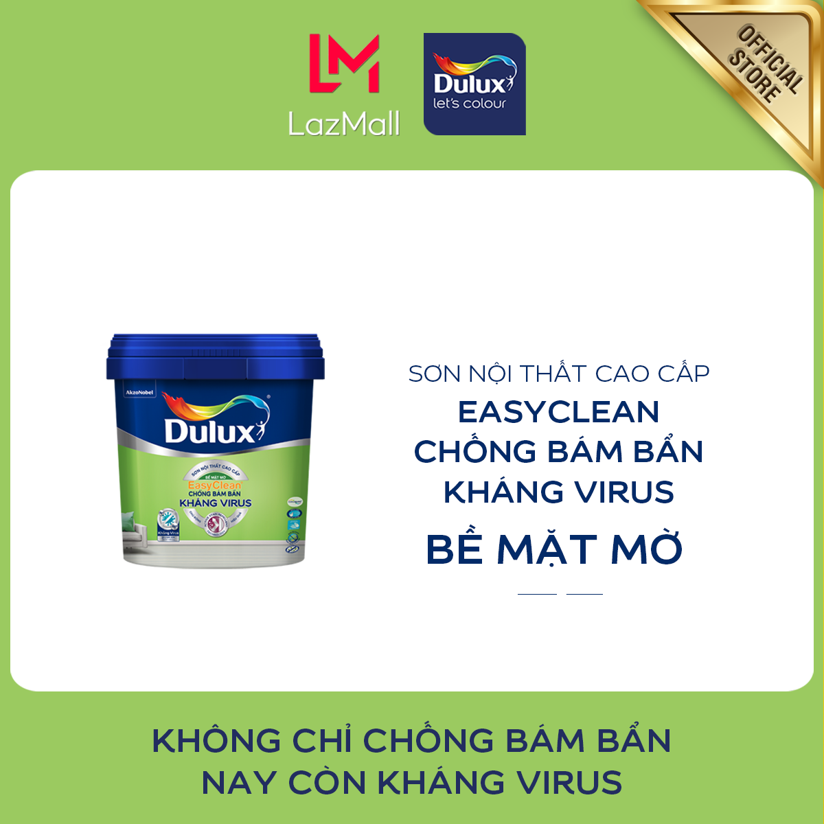 Sơn nội thất - Cao cấp - Dulux EasyClean Kháng Khuẩn - Bề mặt mờ - 1L