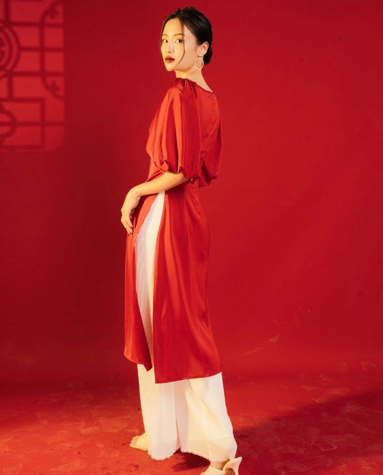 The19club - Áo dài lụa satin Trà
