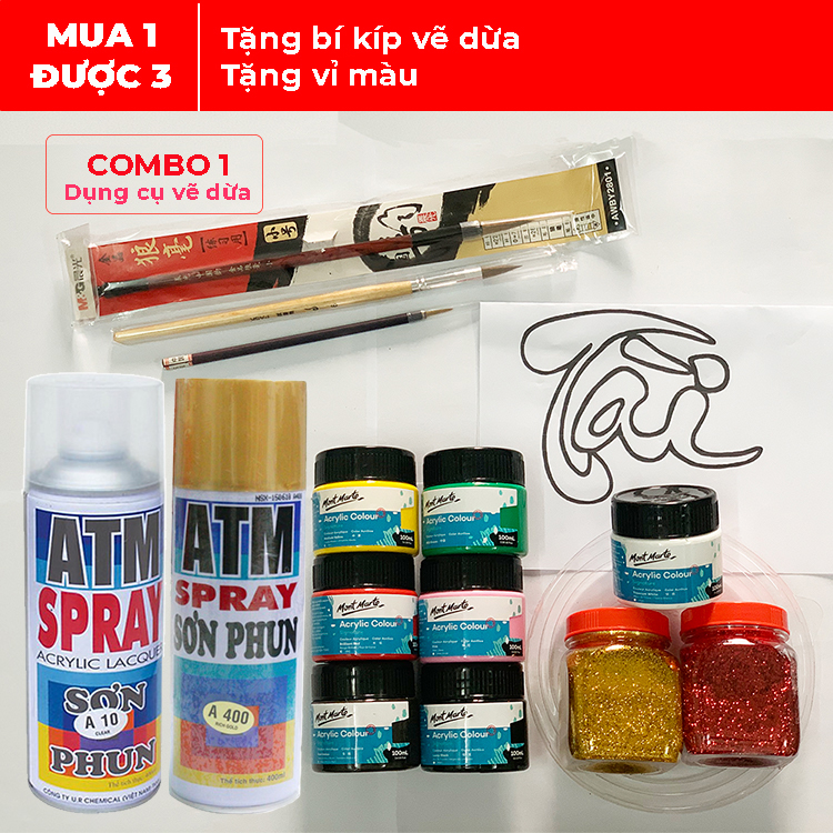 Dụng cụ vẽ dừa thư pháp chưng tết - Combo 1