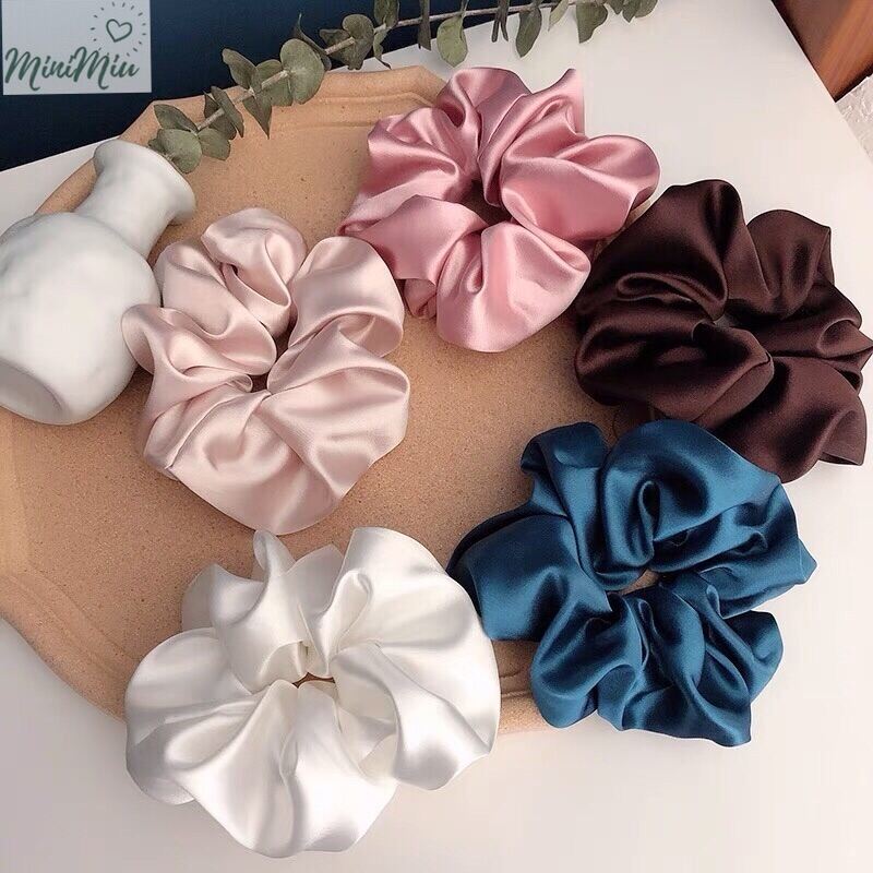[HCM]Combo 10, 20, 30 dây cột tóc nữ, buộc tóc vải bản to Scrunchies handmade trơn phồng chất lụa, lụa satin, phi lụa cho bạn nữ và bé gái siêu cute CT26VA- MiniMiu