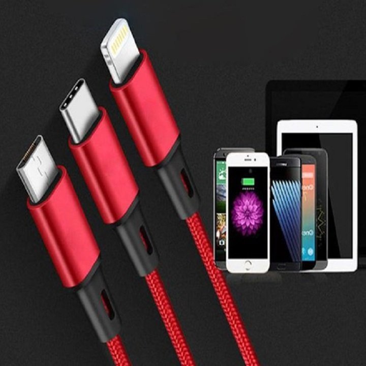 Cáp Sạc 3 Đầu Dây Dù Gồm MicroUSB, Lightning, Type-C