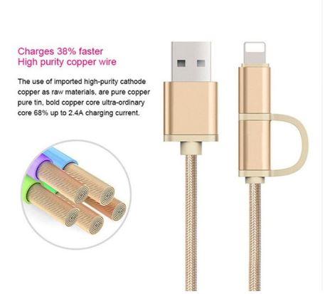 Cáp Sạc 2 Đầu Lightning Nối Micro USB Dây Dù 1m Siêu bền