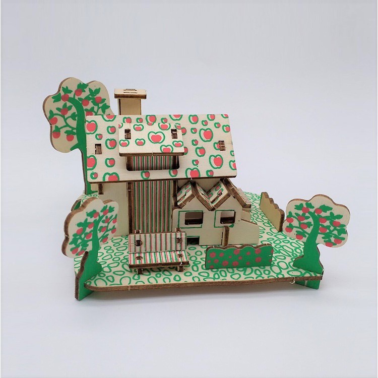 [HCM]Mô hình lắp ráp 3D gỗ - Mini apple house cắt laser