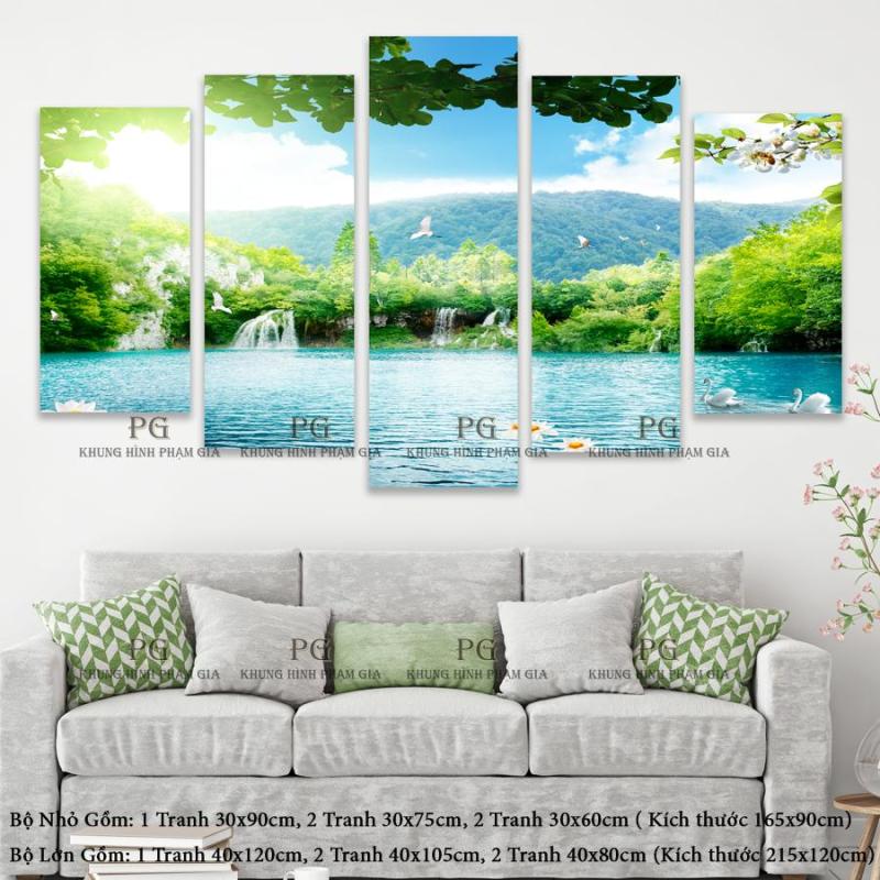 Tranh Ghép Bộ/ Tranh Ép Gỗ Laminate Sơn Thủy Tuyệt Đẹp, tranh ghép bộ 5 tấm - Khung Hình Phạm Gia PGLMN13