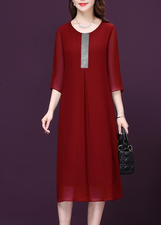 SHOPPRO - Đầm Suông Bigsize Đính Hạt Cườm Kiểu Đầm Dự Tiệc Trung Niên - Váy Đầm Tuổi Trung Niên U50, U60 Dự Tiệc - Đầm Trung Niên 365 3112