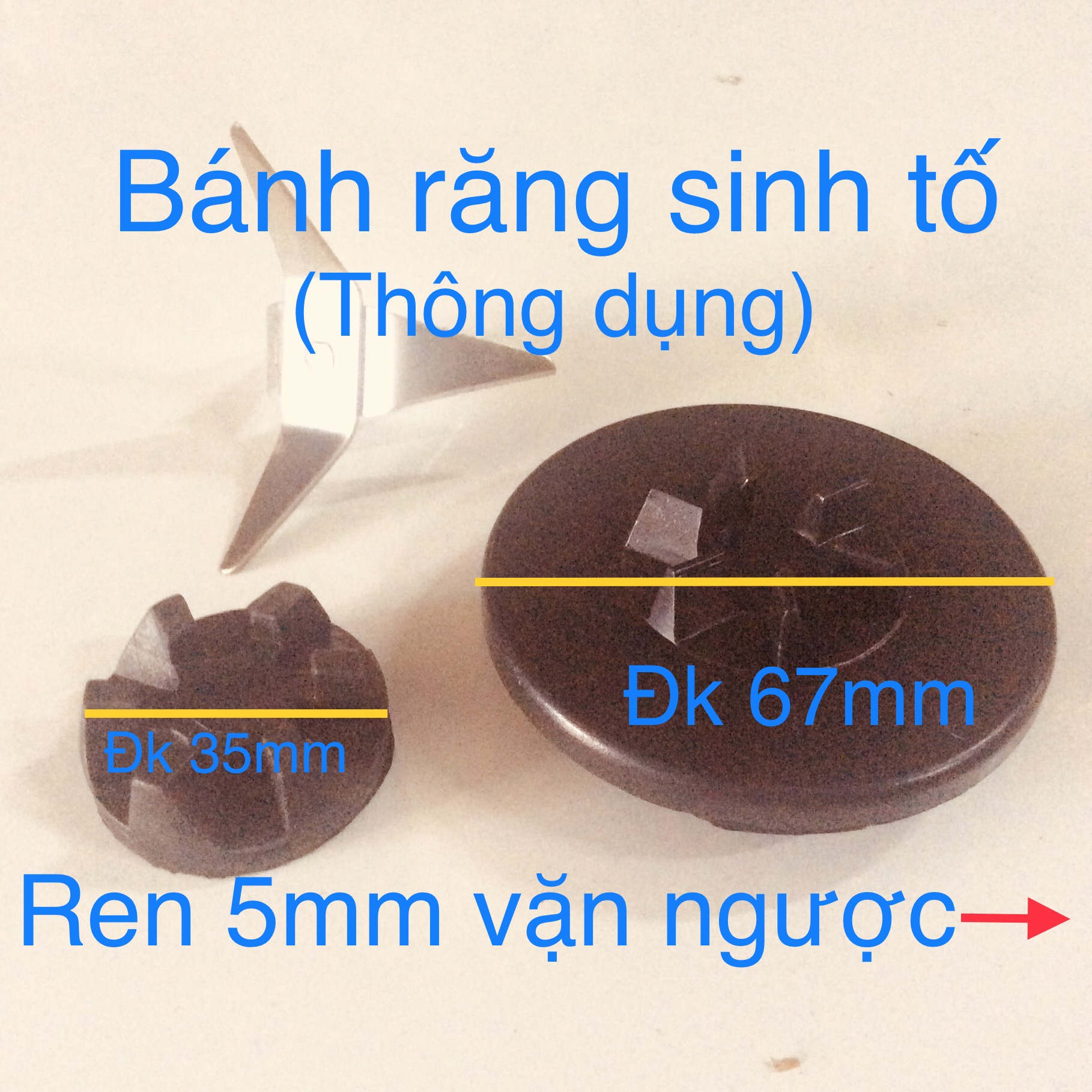 Combo bánh răng nhựa máy sinh tố đk 67mm và nhông cao su đk 35mm ren 5mm vặn ngược phụ kiện máy xay