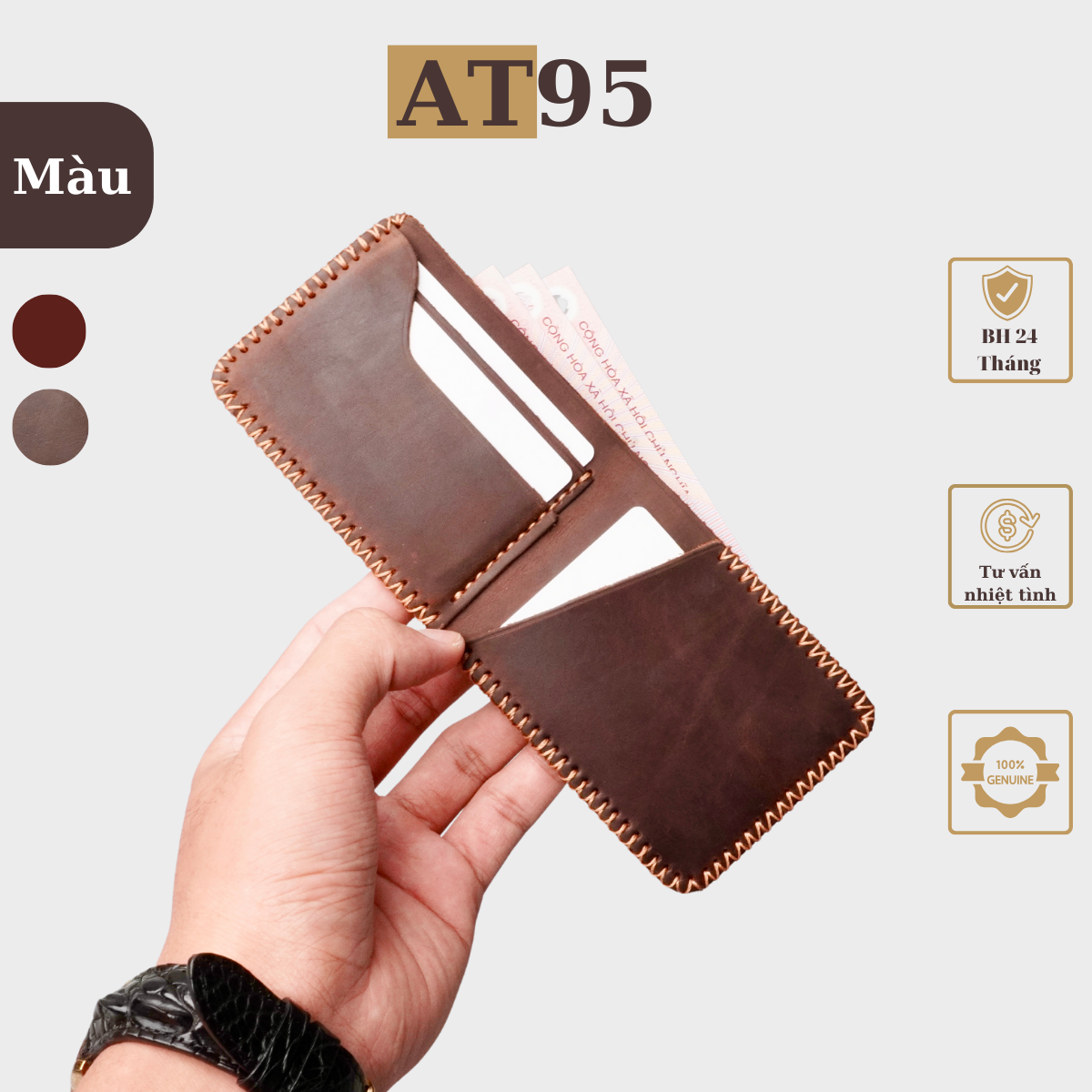Ví Ngang Mini Nhỏ Gọn Vn04 Da Bò Thật