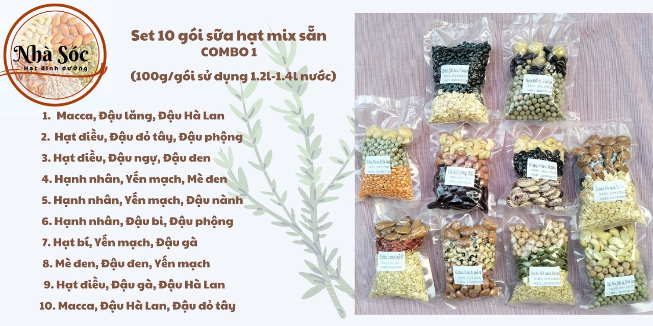 Set hạt dinh dưỡng làm sữa hạt [COMBO 10 NGÀY Mix sẵn 100g/gói]