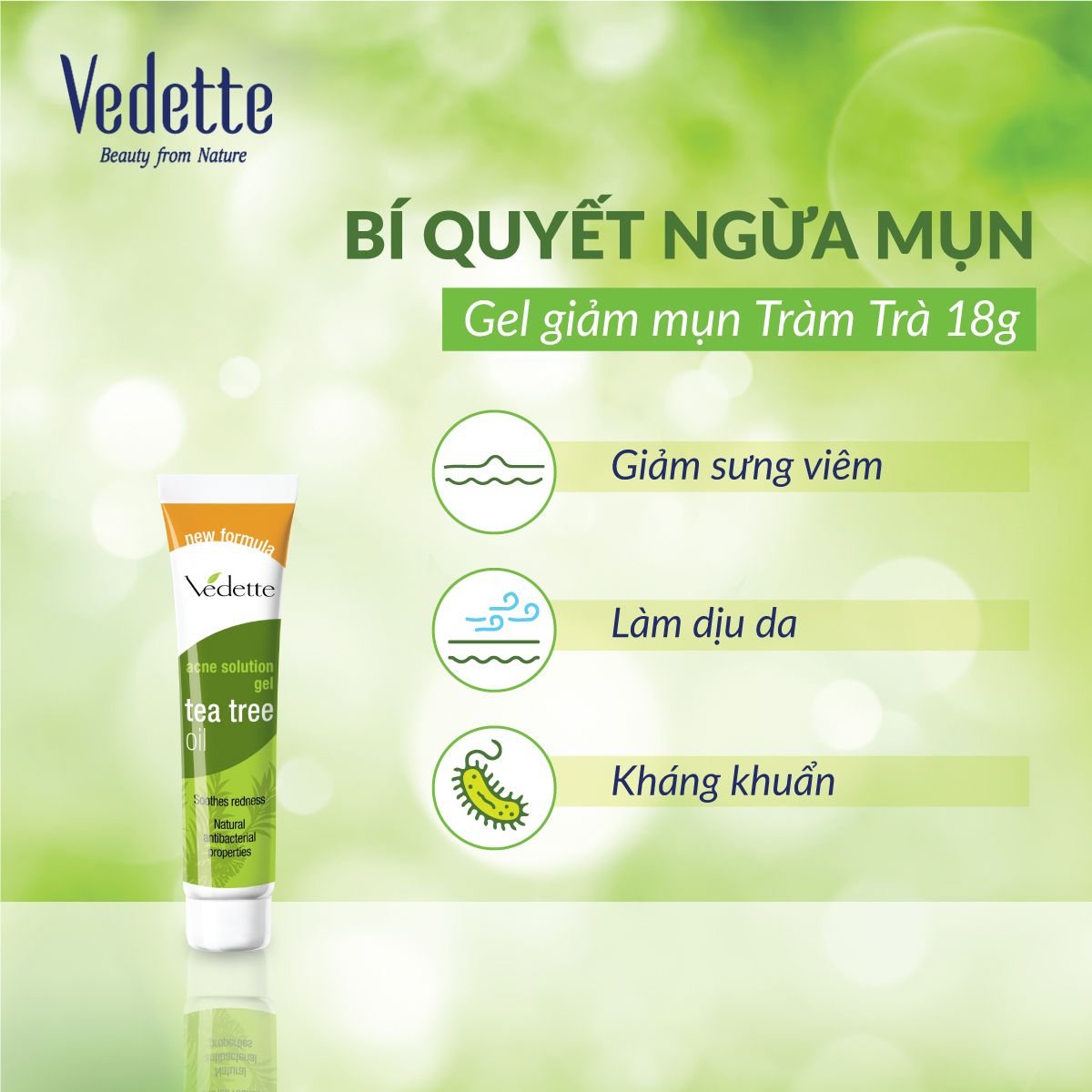 Gel Giảm Mụn Tràm Trà Vedette 18g