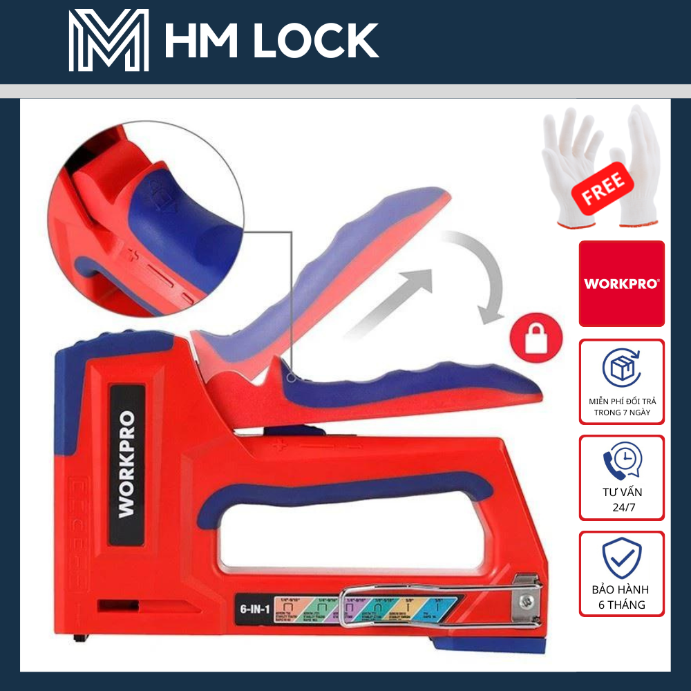 Kìm bấm ghim gỗ 6in1 sử dụng cho ghim bấm chữ u workpro - hàng chính hãng - wp223002