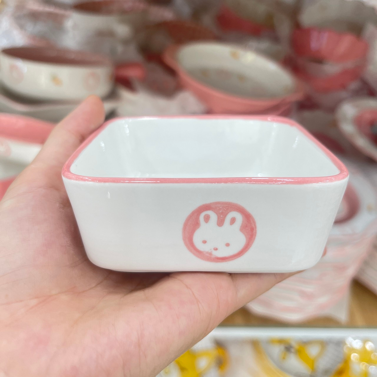 Bát đĩa decor, Bộ Bát ăn cơm, Sét Thỏ cà rốt hồng siêu xinh cao cấp