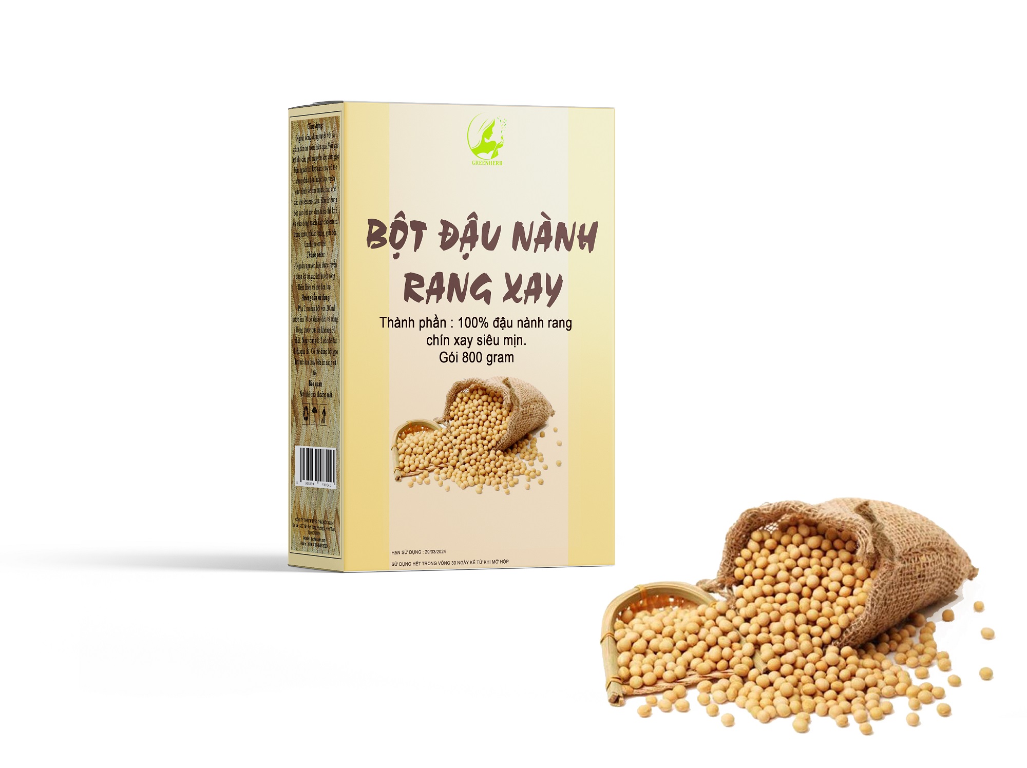 Bột đậu nành hưu cơ hộp 800gram - Greenherb
