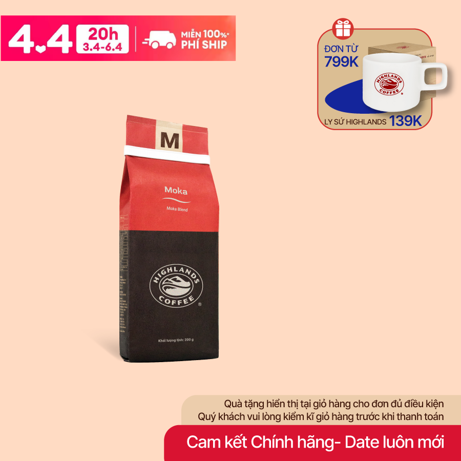 Cà phê rang xay Moka Highlands Coffee 200g