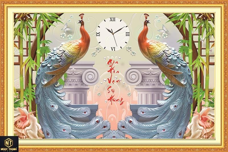 Tranh đính đá Gia Hòa Vạn Sự Hưng (đồng hồ) VS261 Kích thước 80x53cm