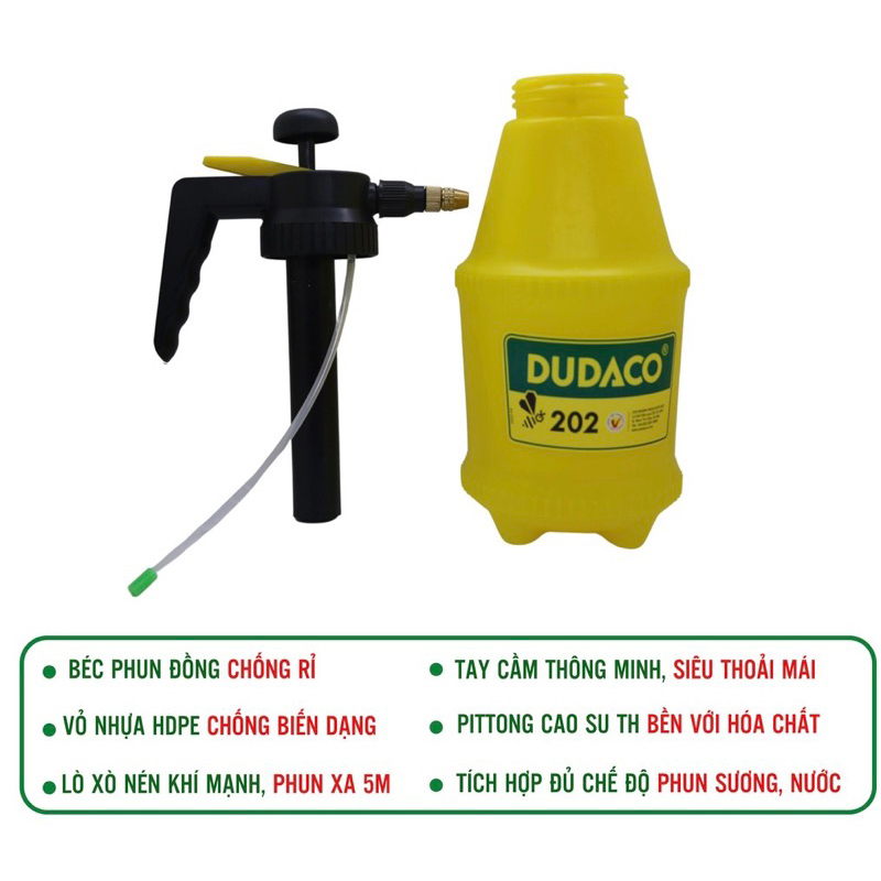 Bình xịt tưới cây, phun thuốc Dudaco dung tích 2 lít