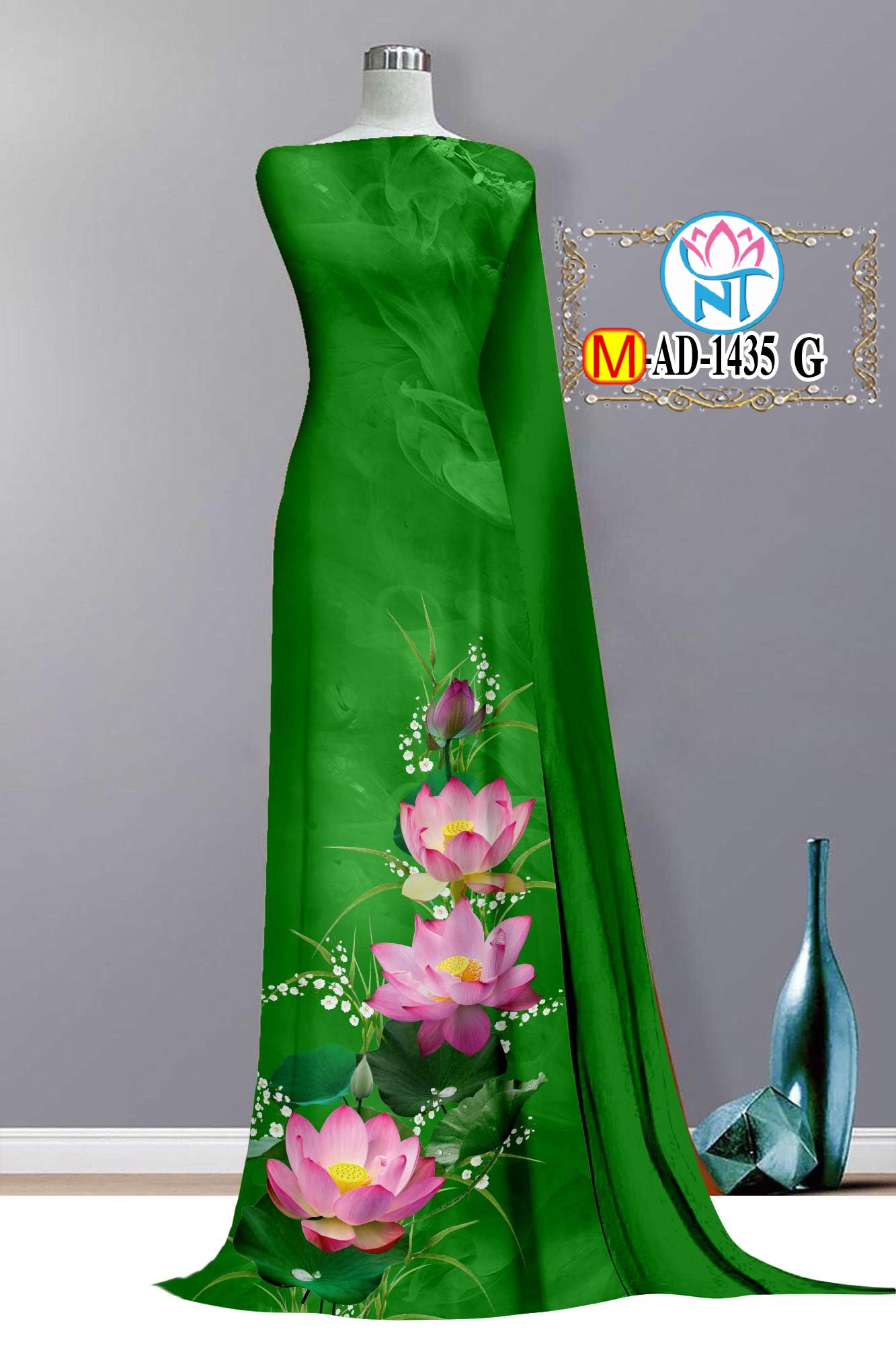 Vải áo dài 3d hoa sen - m 1435